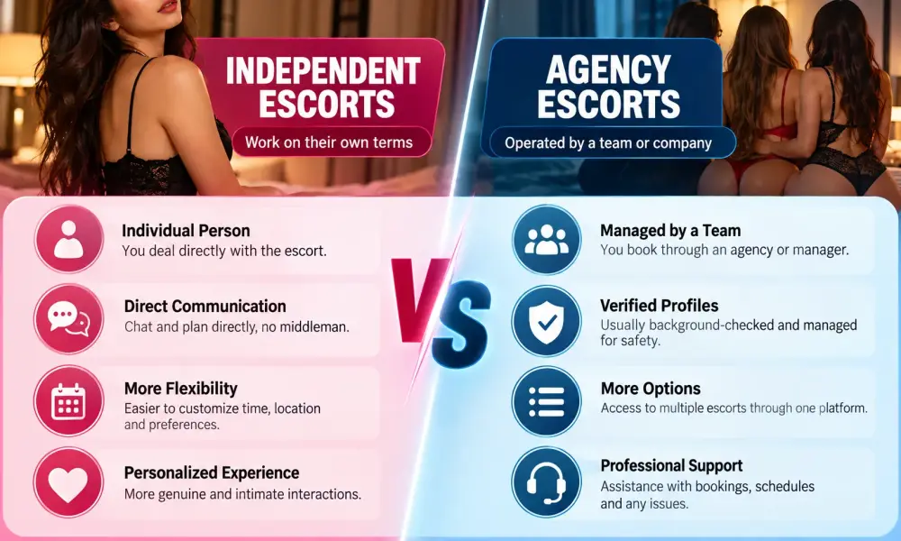 Independent escort vs agency in Bangalore, side by side comparison